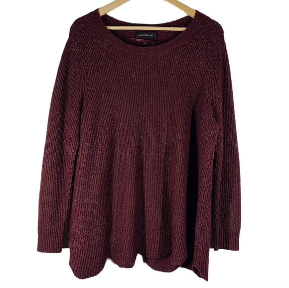 Lane Bryant Burgundy Scalloped Hem Sparkly all‎ over Size 20 Long Sleeve Top - Picture 1 of 4